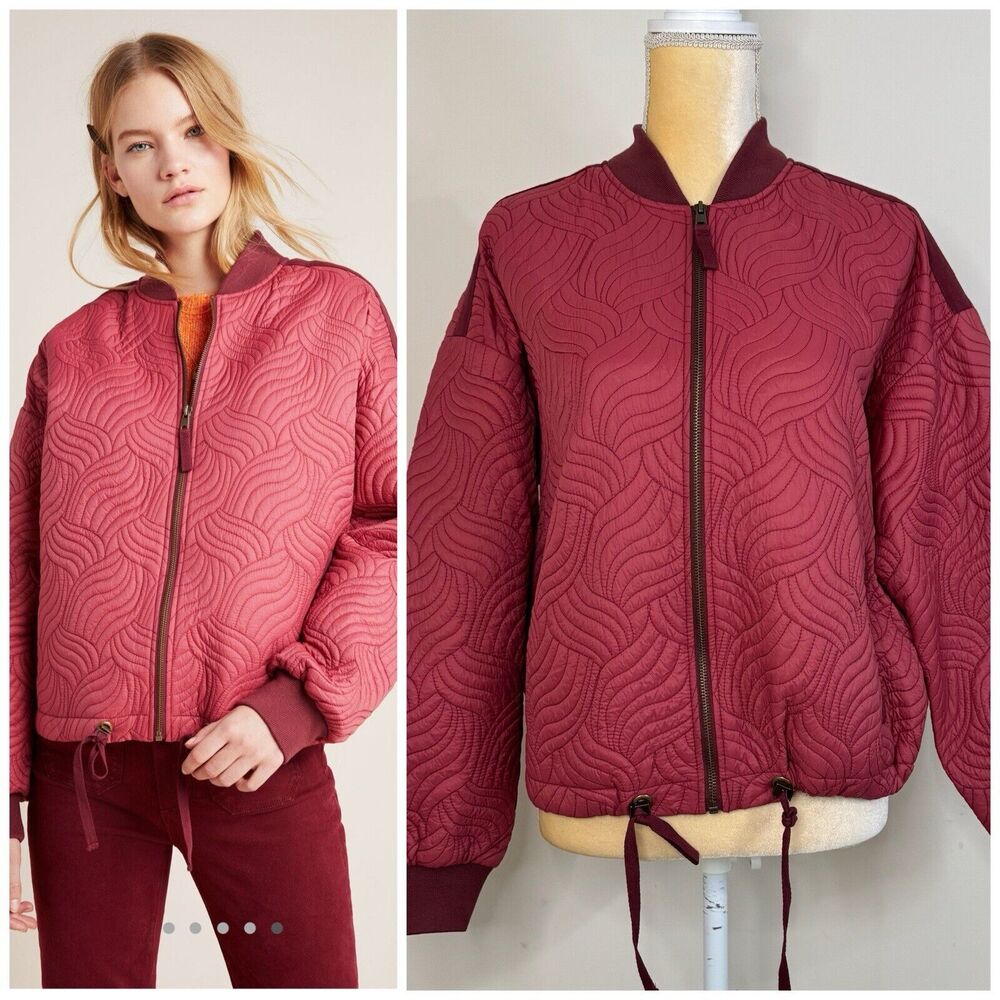 Anthropologie Vicenta Quilted Bomber Jacket Size S Rose Lightweight Pockets